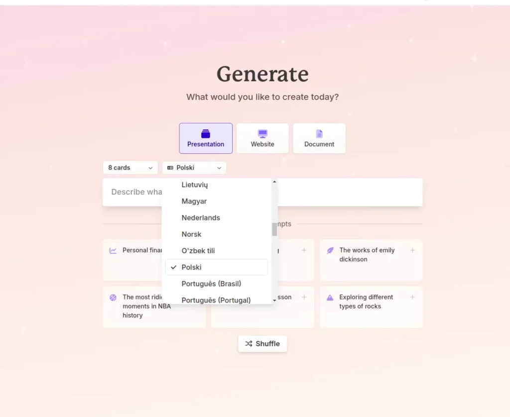 Czy Gamma app jest po polsku?